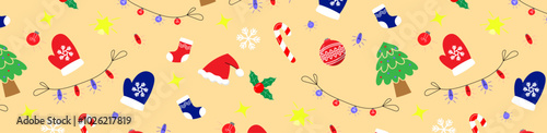 cute doodle christmas icon pattern seamelss photo