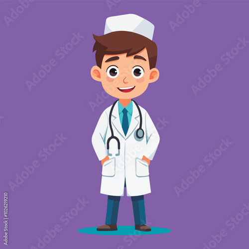 Cute cartoon full body vector doctor. 
