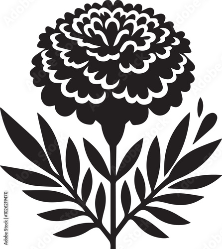 Marigold flower silhouette black vector