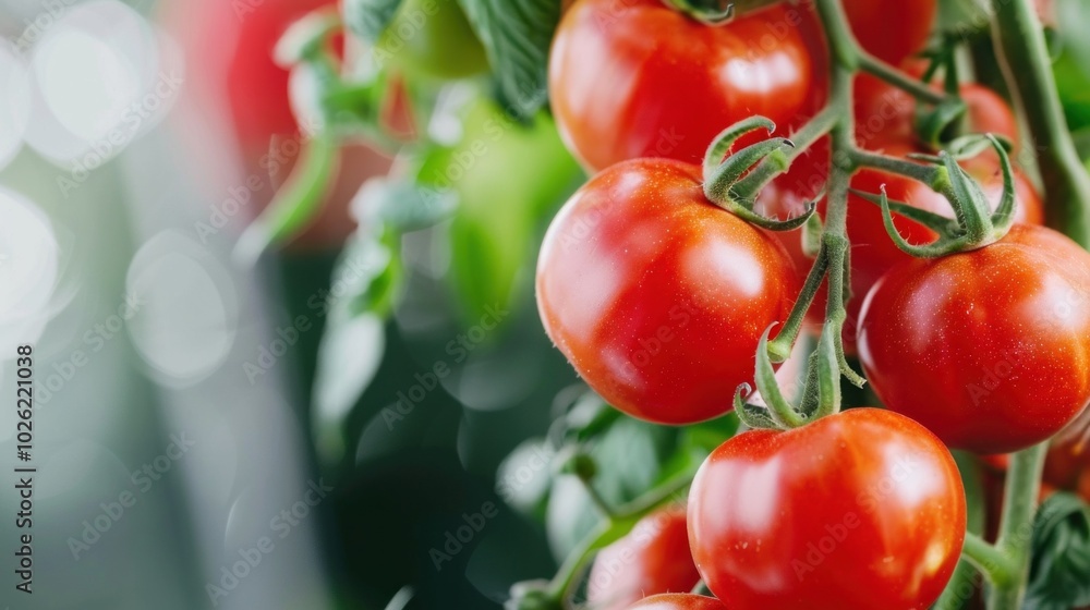Cluster of ripe red tomatoes on vine amidst lush green foliage in natural light. freshness, gardening, and organic produce. Cluster of ripe red tomatoes on vine amidst lush green foliage in natural light. freshness, gardening, and organic produce.