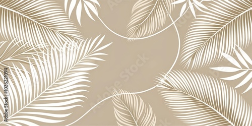 Discover a tropical-inspired banner featuring palm leaves and elegant white line art, perfect for enhancing interior design and creating stunning print materials. Elevate your space today!