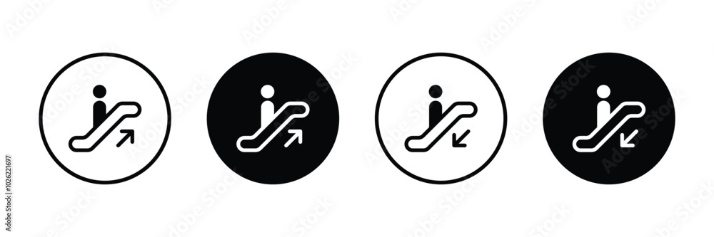 Escalator icon set. Escalator Up and Down icons set. Escalator sign. Escalator pictogram vector illustration Escalator icon set. Escalator Up and Down icons set. Escalator sign. Escalator pictogram vector illustration