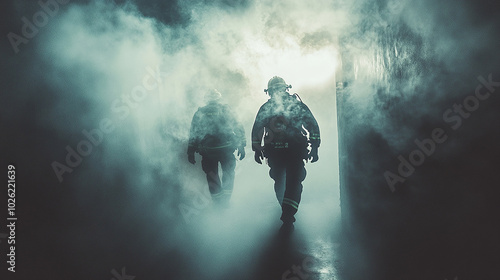 Wallpaper Mural Firefighter helping a person escape from a smoky room Torontodigital.ca