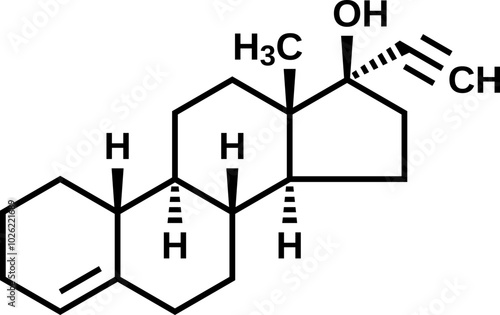 Lynestrenol structural formula, vector illustration 