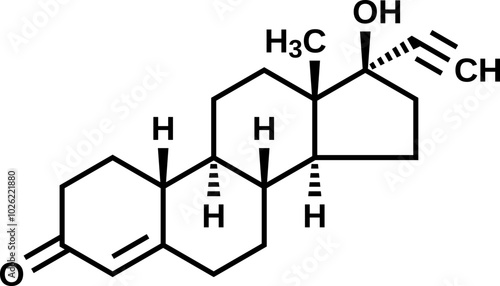 Norethisterone structural formula, vector illustration