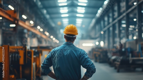 Factory manager inspecting production, clean industrial space, bright lighting