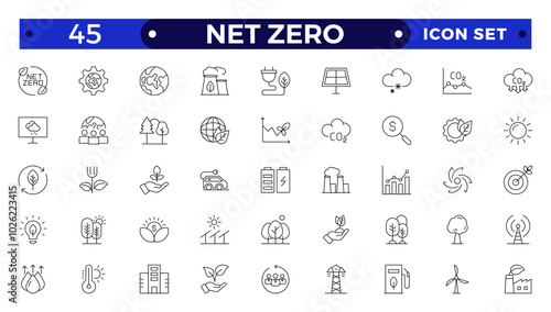 Net zero nature Outline icon natural environment Carbon neutral and net zero concept greenhouse gas emissions Green energy, CO2 neutral, gas emissions, climate, ecology, collection.