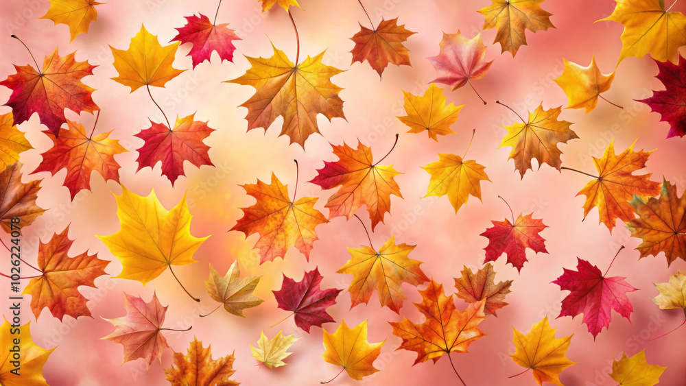 Bright yellow, orange, and red maple leaves scattered across soft background create vibrant autumn scene, evoking feelings of warmth and nostalgia Bright yellow, orange, and red maple leaves scattered across soft background create vibrant autumn scene, evoking feelings of warmth and nostalgia