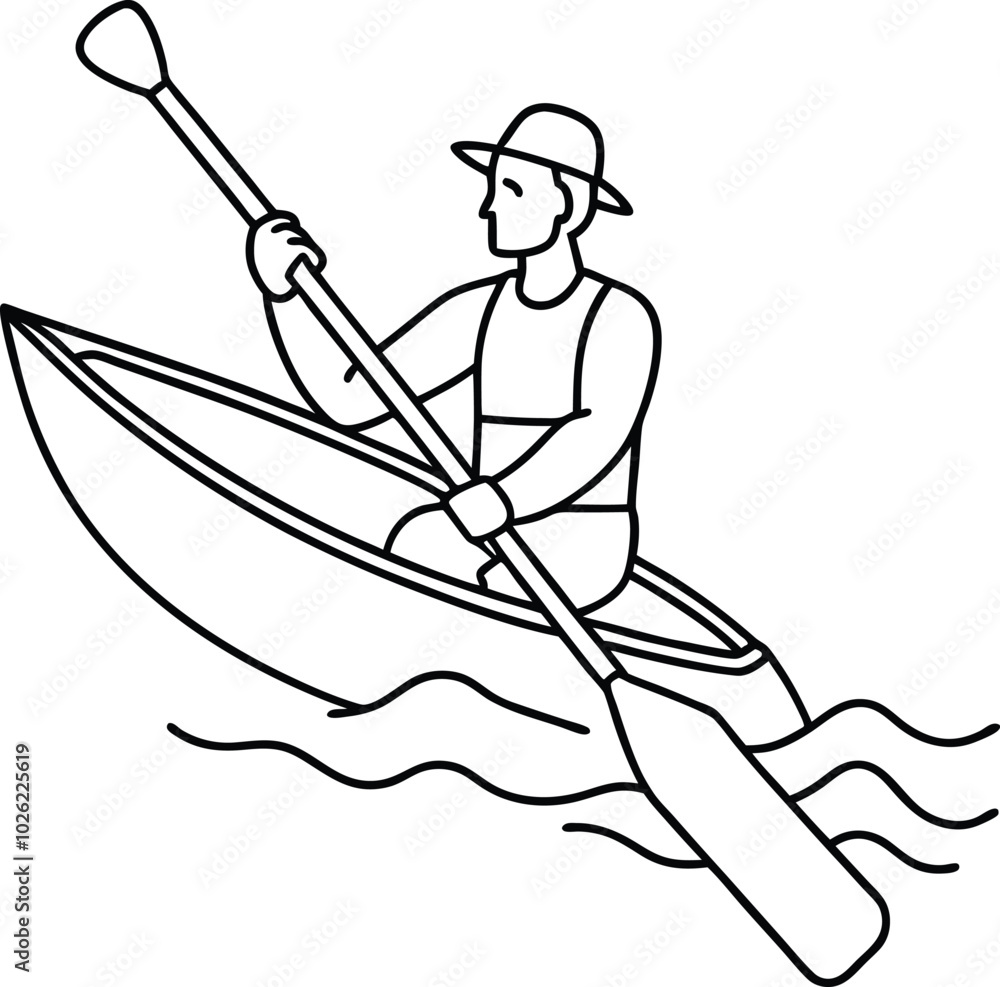 Single man continuous line drawing canoe trails and rafting club with ...