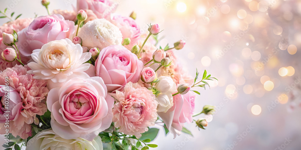 beautiful bouquet of pink roses and peonies, radiating elegance and charm, perfect for any occasion. soft colors and delicate petals create serene atmosphere beautiful bouquet of pink roses and peonies, radiating elegance and charm, perfect for any occasion. soft colors and delicate petals create serene atmosphere