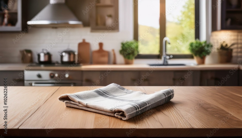 blurred kitchen interior and napkin and desk space blurred kitchen interior and napkin and desk space