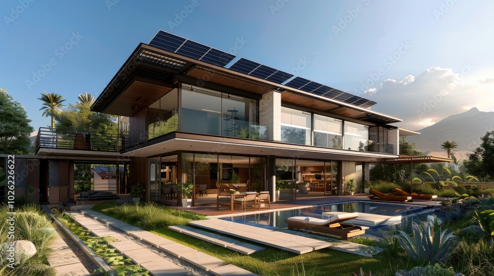 Modern Home with Solar Panel Installation Modern Home with Solar Panel Installation