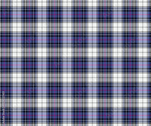 Plaid fabric pattern, white, blue, black, pink seamless for textiles, and for designing clothes, skirts or decorative fabrics. Vector illustration.