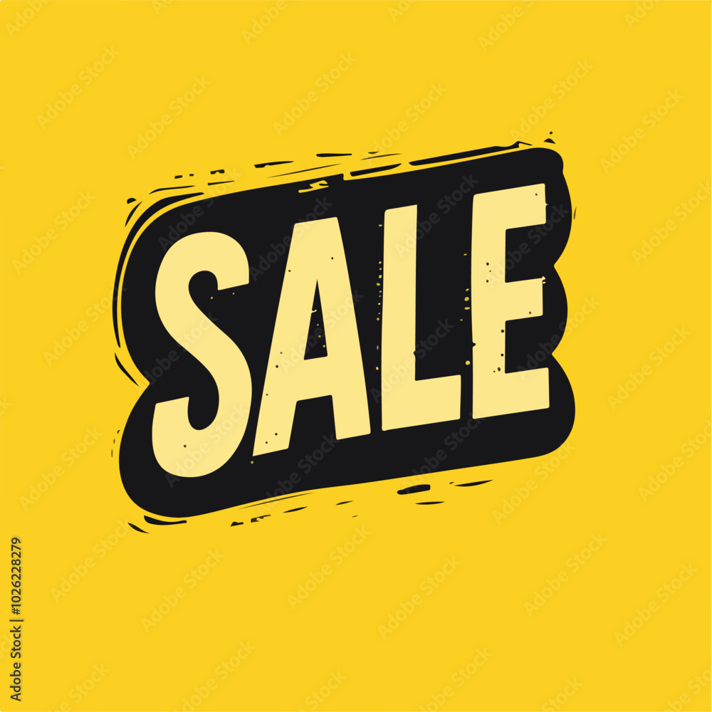 Naklejka premium Bold yellow sale sign with black brushstroke background