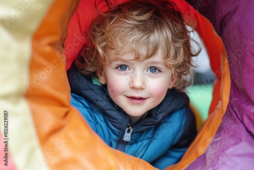 Wallpaper Mural Child playing in a colorful tunnel Torontodigital.ca