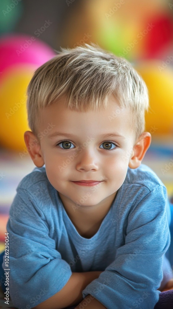 Smiling boy with bright eyes in a playful setting Smiling boy with bright eyes in a playful setting