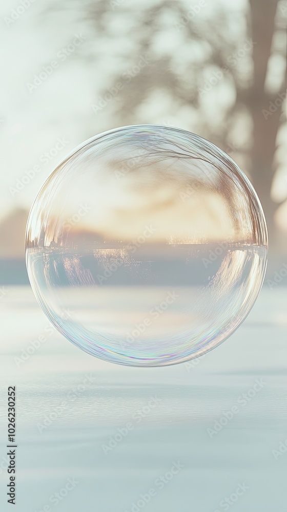 Delicate soap bubble reflecting a serene background Delicate soap bubble reflecting a serene background