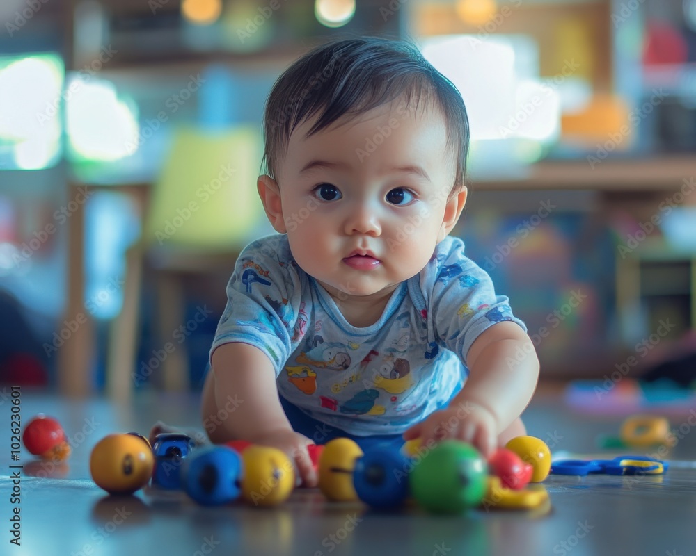 Cute baby playing with colorful toys Cute baby playing with colorful toys
