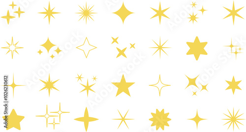 Sparkle star icon set. different forms of stars, constellations, galaxies
