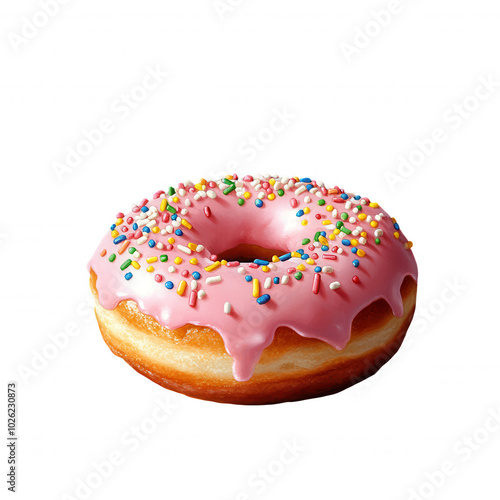 Delicious Glazed Donuts with Pink Frosting and Sprinkles on Black Background.