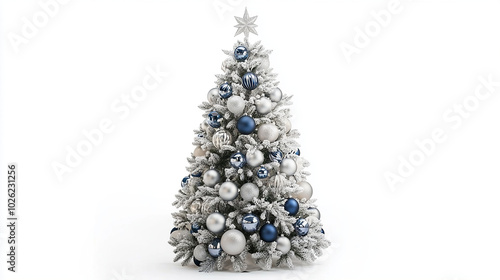 Elegant Christmas tree with silver and blue decorations