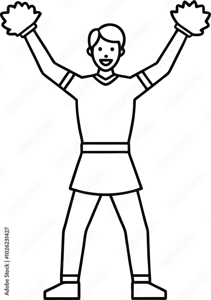 A man heerleading one line drawing. Vector line art of cheerleader. Outline cheerleader isolated on white background. cutout cheerleader. hand drawn design. vector illustration. A man heerleading one line drawing. Vector line art of cheerleader. Outline cheerleader isolated on white background. cutout cheerleader. hand drawn design. vector illustration.