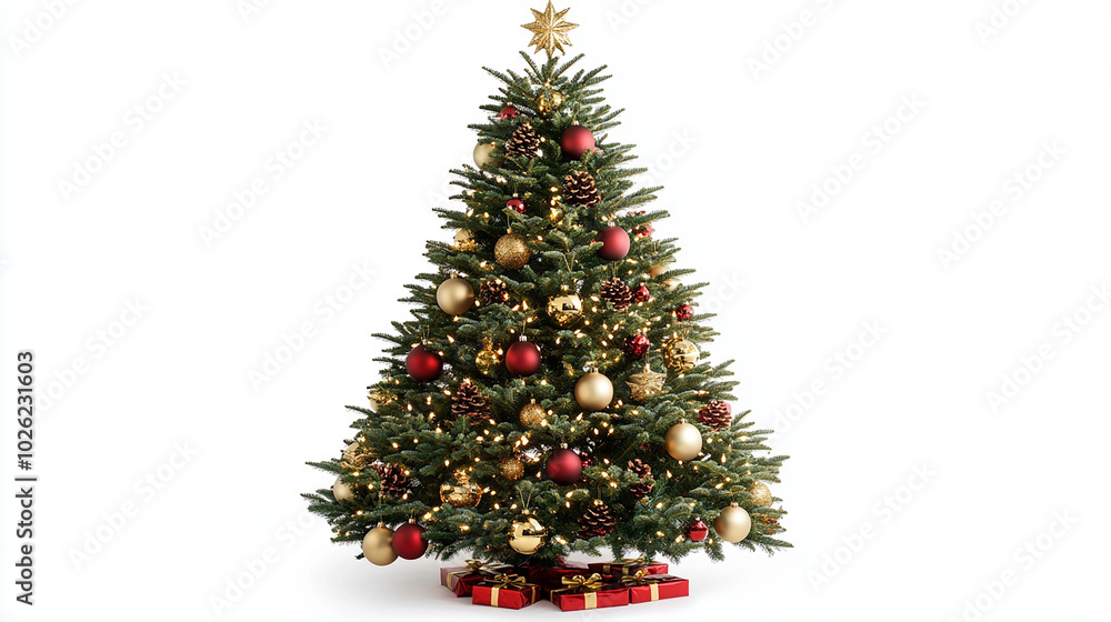 Elegant Christmas Tree with Gold and Red Ornaments Elegant Christmas Tree with Gold and Red Ornaments