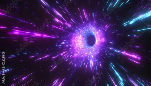 Fototapeta Naklejka Na Ścianę i Meble -  Abstract flight in retro neon hyper warp space in the tunnel 3d illustration