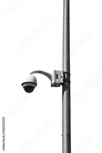 Security camera on a lamp post isolated on the transparent background