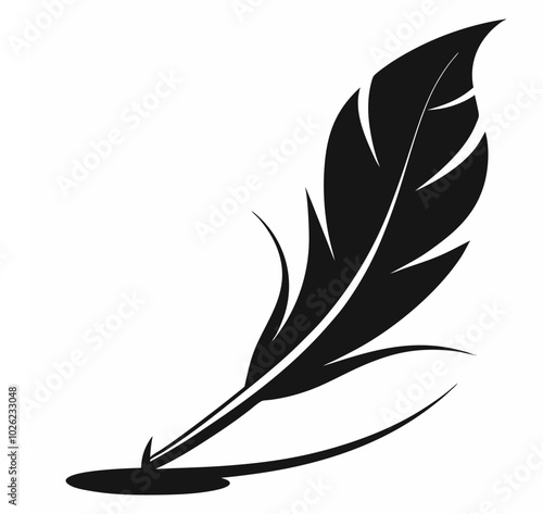 Vector illustration of stationery writing Feather and Ink pen signature, silhouette bird feather Ink quill pen writing curves, and icon.