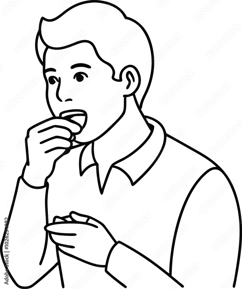 A man is sitting and eating foods line art at a restaurant and is having a meal. Hand line drawn style vector design illustrations. A man is sitting and eating foods line art at a restaurant and is having a meal. Hand line drawn style vector design illustrations.