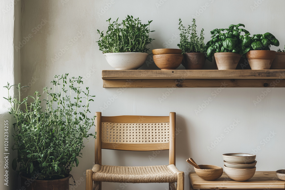 An apartment windowsill herb garden. The dark soil contrasts with the bright green leaves, and the view of the relaxing cityscape An apartment windowsill herb garden. The dark soil contrasts with the bright green leaves, and the view of the relaxing cityscape
