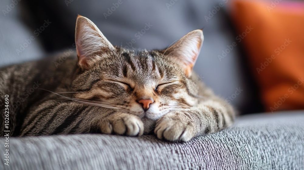 Drowsy cat fighting sleep with half-closed eyes on couch Drowsy cat fighting sleep with half-closed eyes on couch