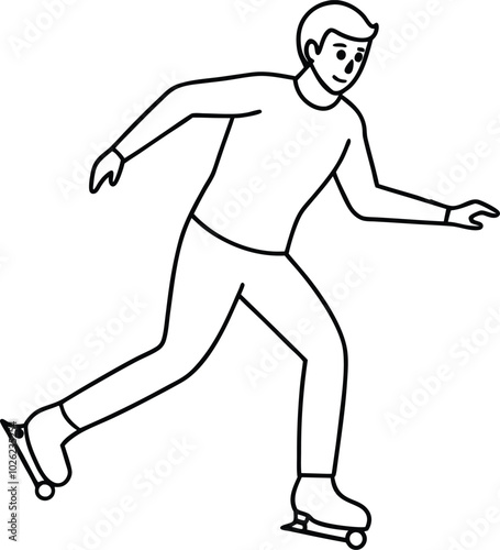 Ice skating athlete character line art. Skating outline vector art. Winter sports. One continuous line .One continuous drawing line drawing isolated minimal illustration.