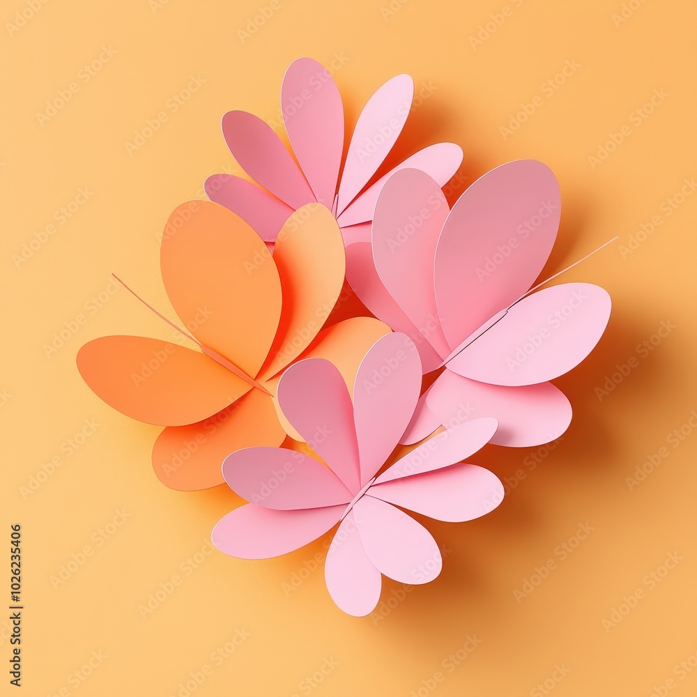 Fototapeta premium Petal-adorned butterflies, New Year 2025 festivities, bright colors, 3D illustration, selective focus on foreground, copy space for text, ultra HD,