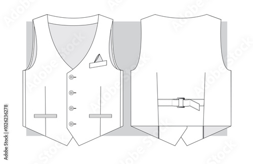 Classic vest technical sketch. Vector ullustration.