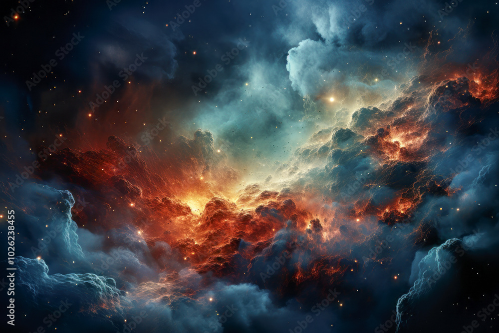 Colorful nebula in deep space with glowing stars Colorful nebula in deep space with glowing stars