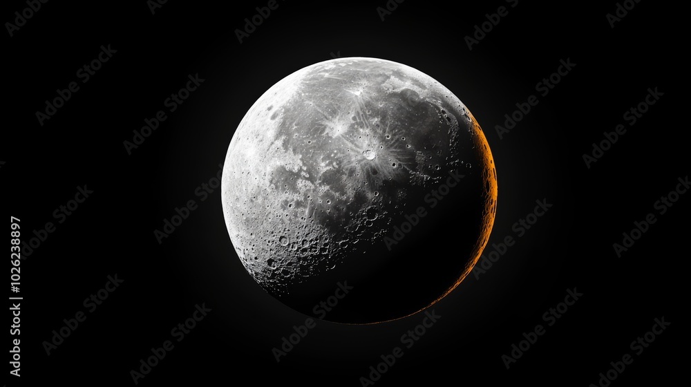 Detailed view of the moon showing craters, shadows, and textures in space. Detailed view of the moon showing craters, shadows, and textures in space.