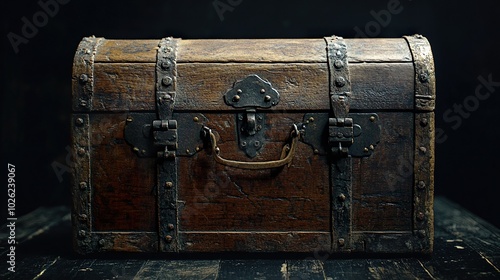 Weathered Wooden Chest with Intricate Craftsmanship