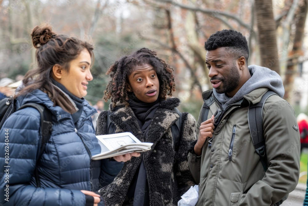african american man and european woman with book walking in city african american man and european woman with book walking in city