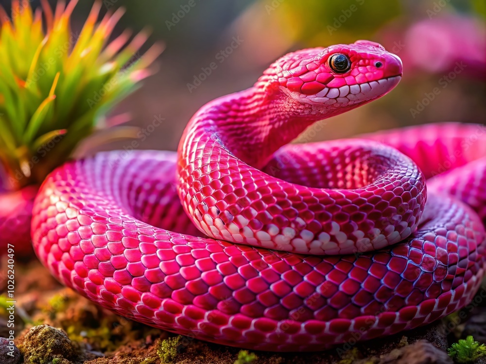 Fototapeta premium Captivating Pink Hognose Snake in Natural Habitat - Unique Reptile Beauty for Wildlife Enthusiasts and Photographic