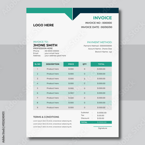 Minimal business Invoice design template.
