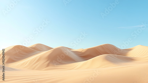 Big 3d realistic background of sand dunes. Desert landscape with blue sky photo