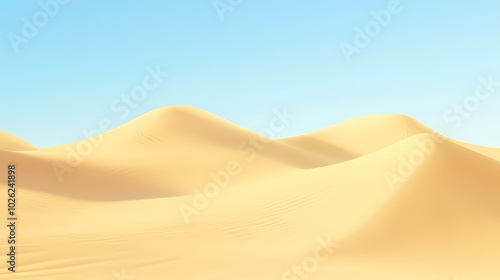 Big 3d realistic background of sand dunes. Desert landscape with blue sky