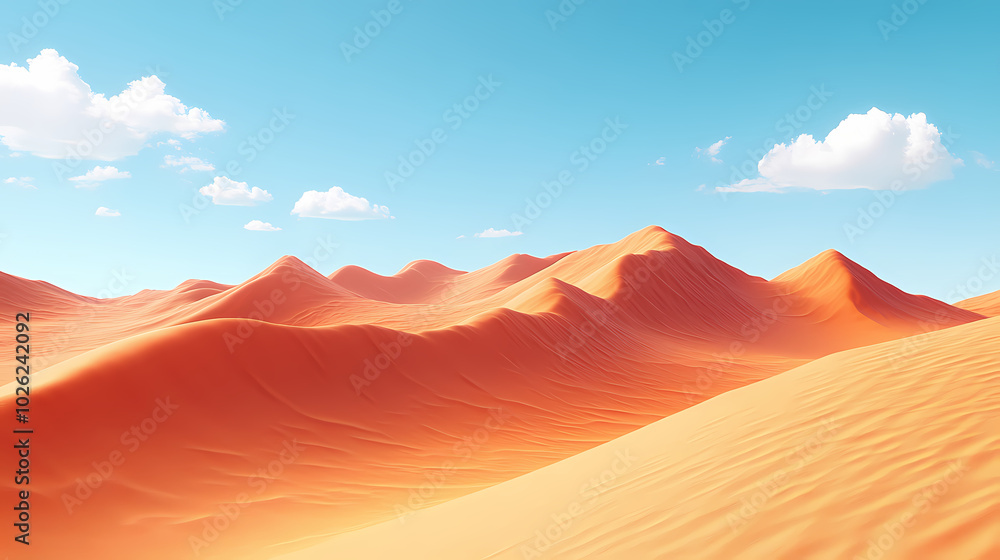 Fototapeta premium Big 3d realistic background of sand dunes. Desert landscape with blue sky