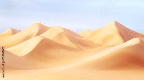 Big 3d realistic background of sand dunes. Desert landscape with blue sky