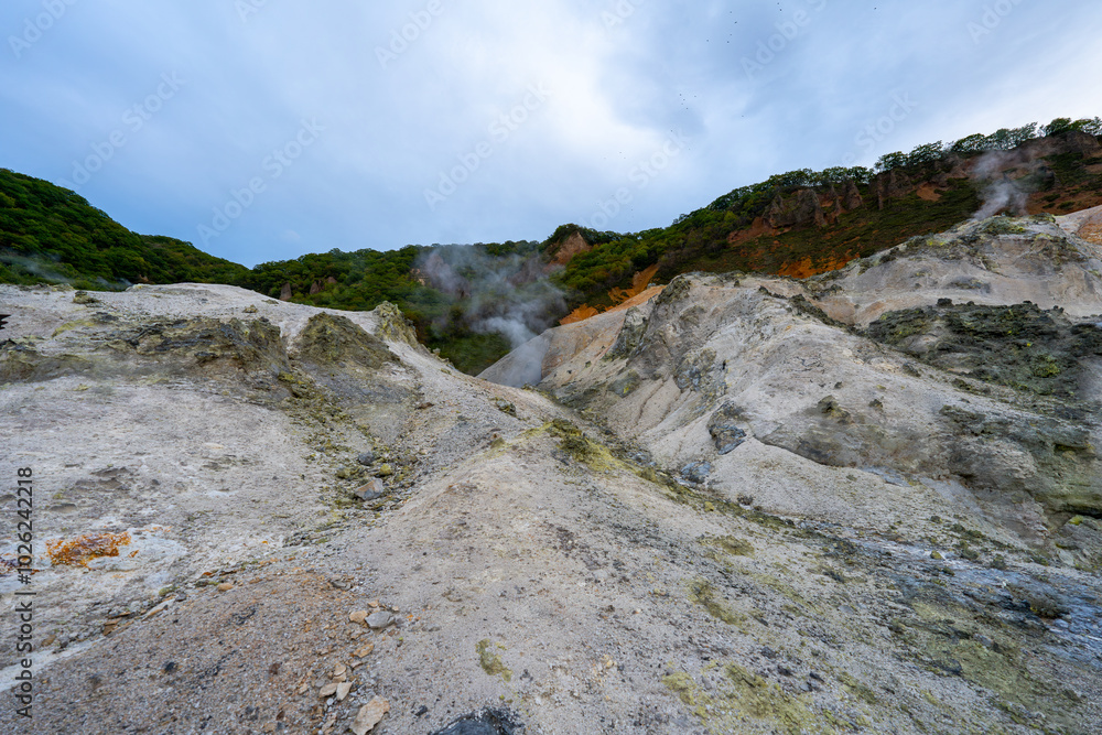 北海道 登別温泉 地獄谷の風景 北海道 登別温泉 地獄谷の風景