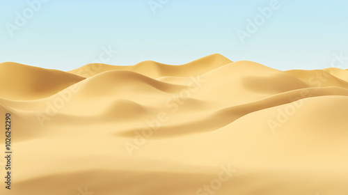 Big 3d realistic background of sand dunes. Desert landscape with blue sky