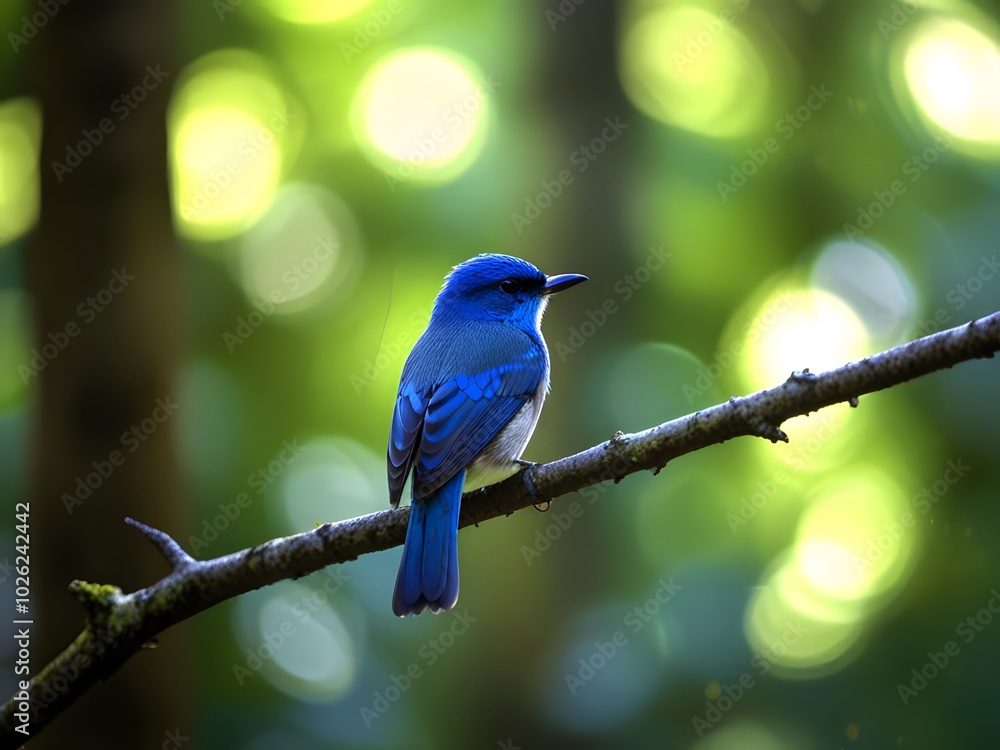 A colorful bird sits on a branch in the forest. A colorful bird sits on a branch in the forest.