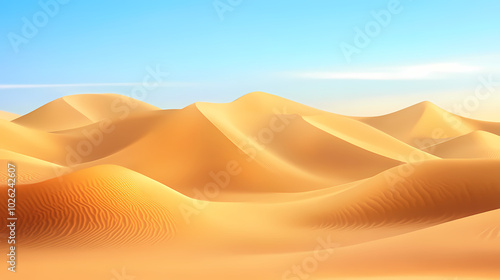 Big 3d realistic background of sand dunes. Desert landscape with blue sky photo